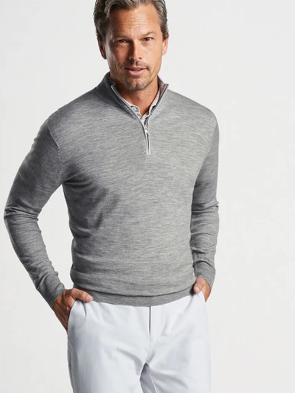 NEW Peter Millar Men's Excursionist Flex Quarter-Zip, 2 XL, Gale Grey